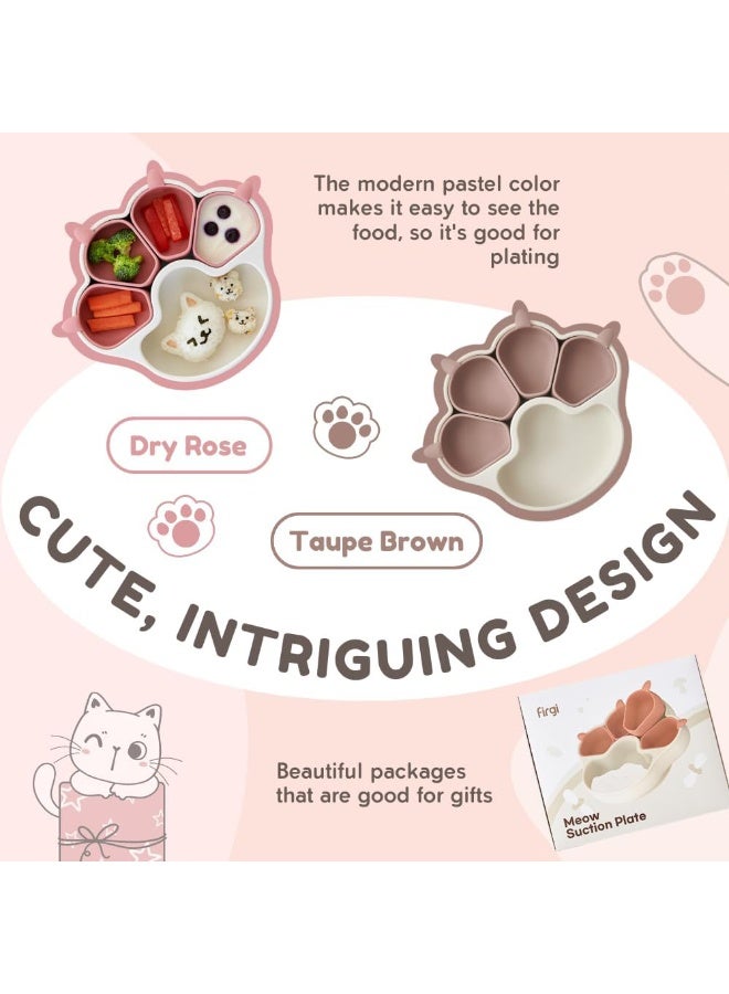 Barakah Divided Silicone Baby Toddler Suction Plates, Non-Slip, BPA Free, Non-Toxic, Led Weaning Supplies for Toddlers, Kids Travel Dish with Suction, Easy Clean Preschool Plate (Taupe Brown) - Image 2