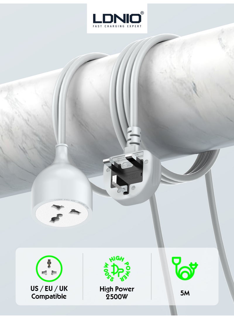 LDNIO 5M Extension Power Strip, Universal Socket for US/EU/UK Plugs, 2500W Single Outlet Long Cable - Image 1