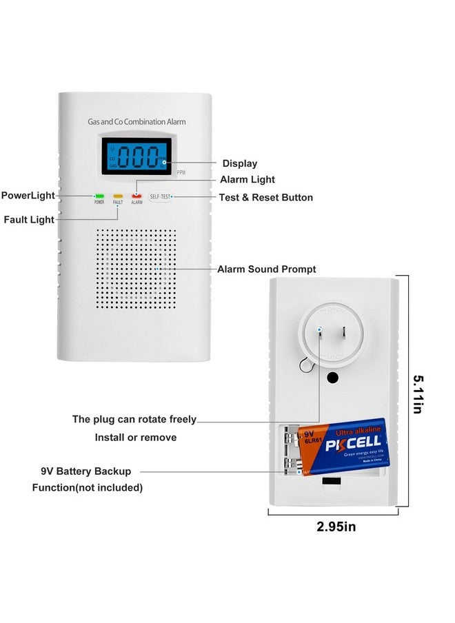 KOABBIT 2 Pack Combination Gas & Carbon Monoxide Detectors - Plug in CO Alarm & Natural Gas Detector with Digital Display, CO Detector & Combustible Gas Detector for Home, Easy to Read  - Image 1