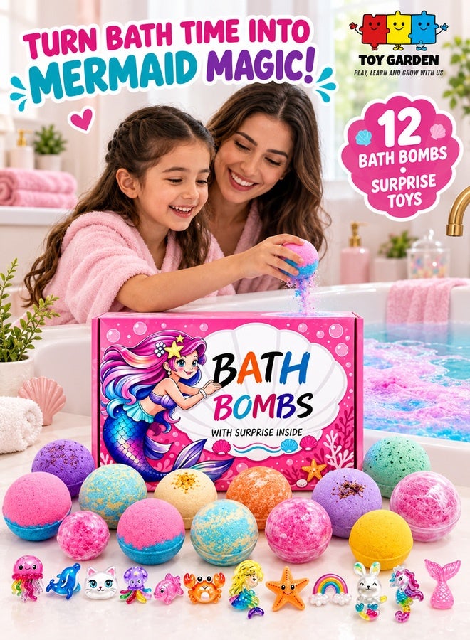 TOY GARDEN 12PCS Kids Bath Bomb Gift Set with Surprise Toys Inside, Colorful Fizzy Bath Bombs with Mermaid Toys, Bubble Bath Balls for Girls, Boys and Adults, Handmade Bath Fizzies for Fun Bath Time, Spa Gift Box for Birthdays and Special Occasions - Image 1