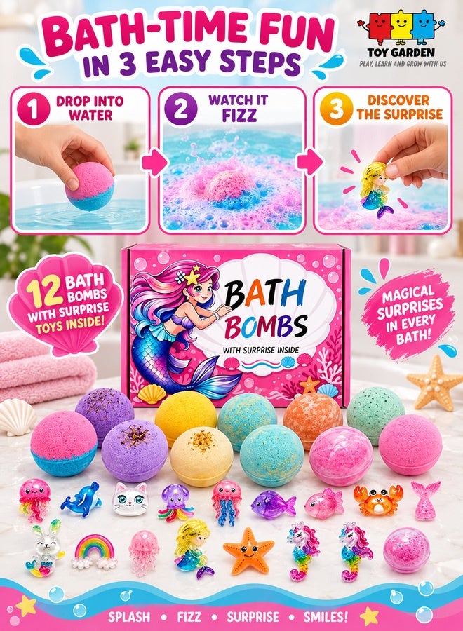 TOY GARDEN 12PCS Kids Bath Bomb Gift Set with Surprise Toys Inside, Colorful Fizzy Bath Bombs with Mermaid Toys, Bubble Bath Balls for Girls, Boys and Adults, Handmade Bath Fizzies for Fun Bath Time, Spa Gift Box for Birthdays and Special Occasions - Image 5