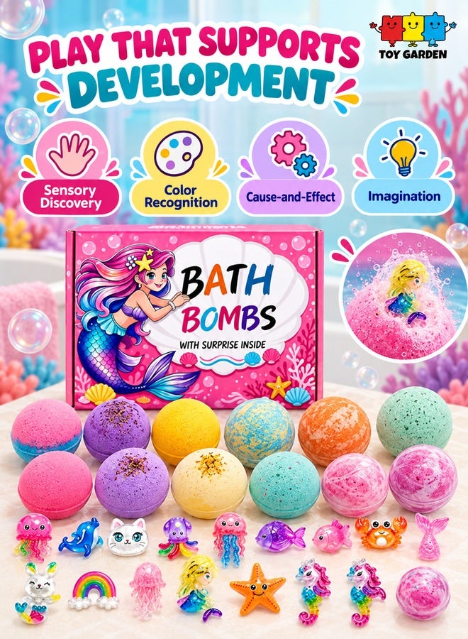 TOY GARDEN 12PCS Kids Bath Bomb Gift Set with Surprise Toys Inside, Colorful Fizzy Bath Bombs with Mermaid Toys, Bubble Bath Balls for Girls, Boys and Adults, Handmade Bath Fizzies for Fun Bath Time, Spa Gift Box for Birthdays and Special Occasions - Image 3