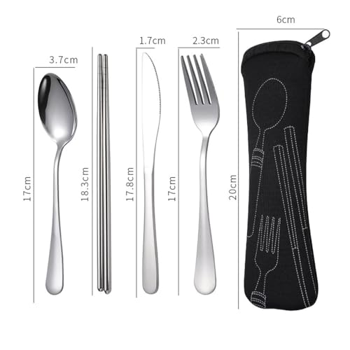 TrekEaze Stainless Steel Reusable Travel Cutlery Set – 4-Piece Portable Utensils with Knife, Fork, Spoon & Chopsticks in Zipper Case Compact Eco-Friendly Flatware for Camping,Office, Travel & Outdoors - Image 4