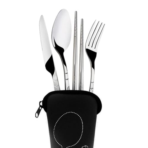 TrekEaze Stainless Steel Reusable Travel Cutlery Set – 4-Piece Portable Utensils with Knife, Fork, Spoon & Chopsticks in Zipper Case Compact Eco-Friendly Flatware for Camping,Office, Travel & Outdoors - Image 2