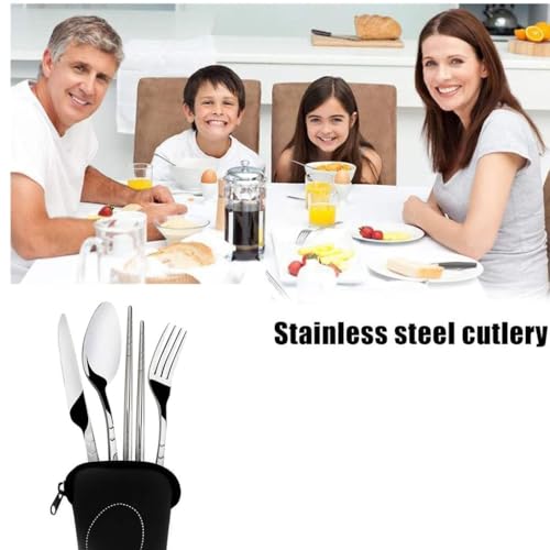 TrekEaze Stainless Steel Reusable Travel Cutlery Set – 4-Piece Portable Utensils with Knife, Fork, Spoon & Chopsticks in Zipper Case Compact Eco-Friendly Flatware for Camping,Office, Travel & Outdoors - Image 5