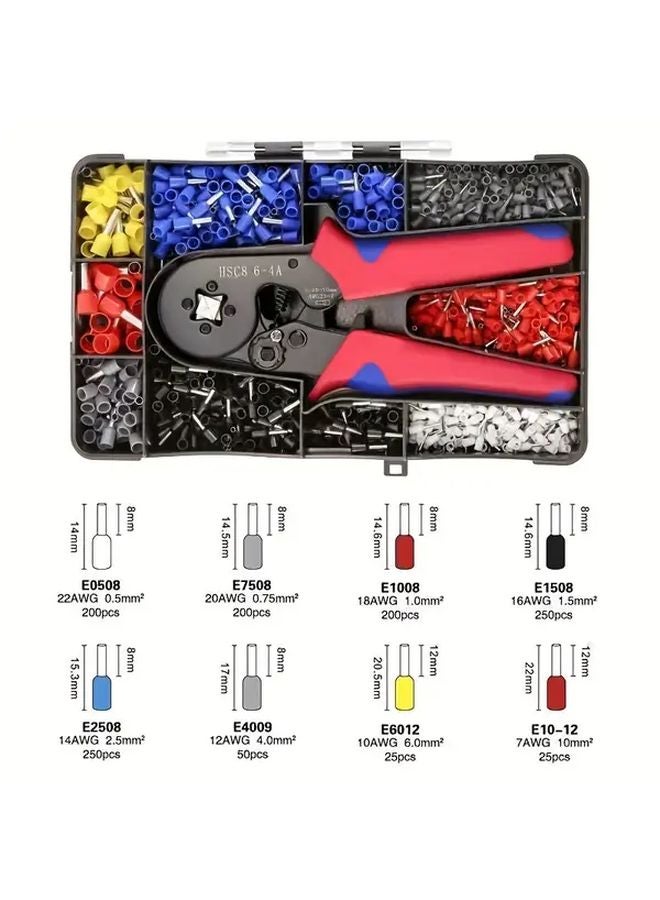 1200PCS Wire Terminal Set With 6 4A Tool Pliers 8 Sizes Copper Insulation Sleeves For Electrical Maintenance - Image 1