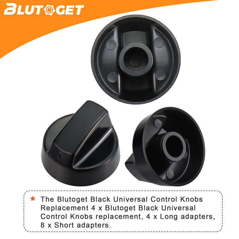 Blutoget 4 Pack Black Universal Control Knobs with 12 Adapters - Compatible for Oven Stove Range - Universal Stove Knobs - Wide Range of Availability - Image 4