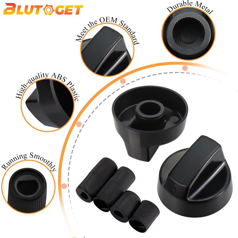 Blutoget 4 Pack Black Universal Control Knobs with 12 Adapters - Compatible for Oven Stove Range - Universal Stove Knobs - Wide Range of Availability - Image 3