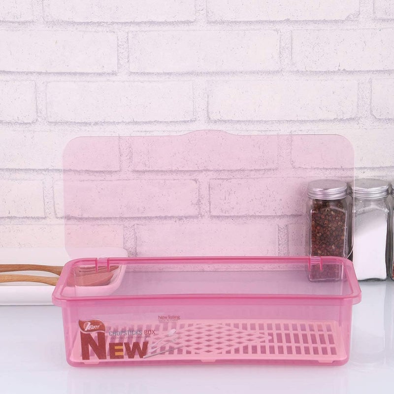TOPBATHY Flatware Plastic Tray with Lid Kitchen Cutlery and Utensil Drawer Organizer Silverware Countertop Storage Container Utensil Holder ( Red ) - Image 2