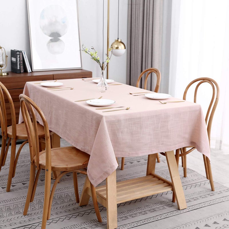 maxmill Lux Faux Linen Tablecloth with Slubby Yarn Textured Weaves Wrinkle Resistant AntiShrink Soft Table Cloth for Kitchen Dining Restaurant Tabletop Rectangle 60 x 120 Inch Blush