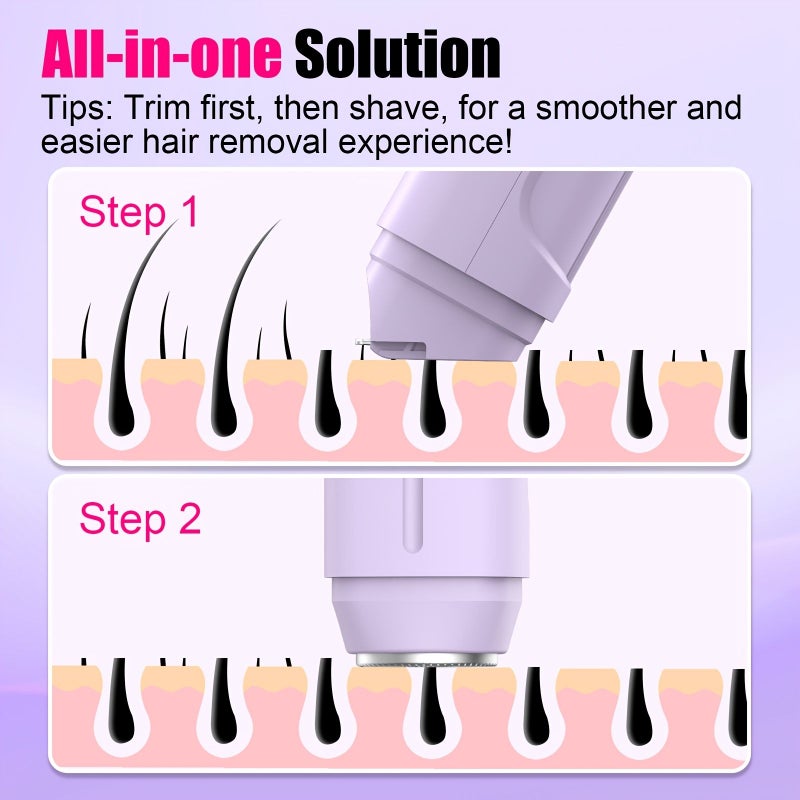 Pink 2 In 1 Women Electric Bikini Trimmer Dual Head Painless Shaver Wet Dry Body Hair Remover For Underarms Legs Arms And Face - Image 3