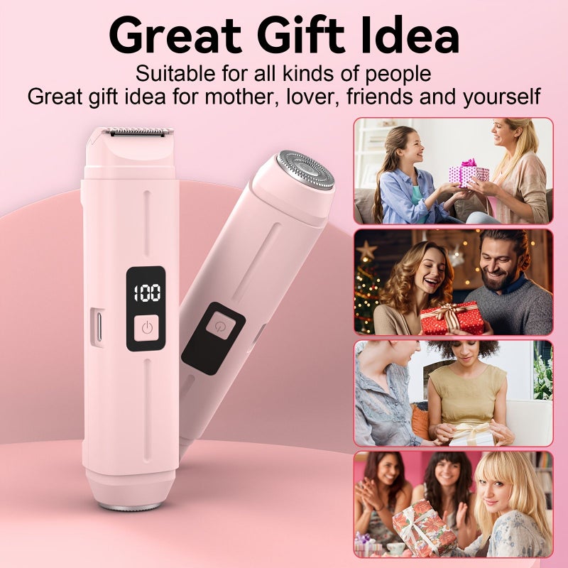 Pink 2 In 1 Women Electric Bikini Trimmer Dual Head Painless Shaver Wet Dry Body Hair Remover For Underarms Legs Arms And Face - Image 5