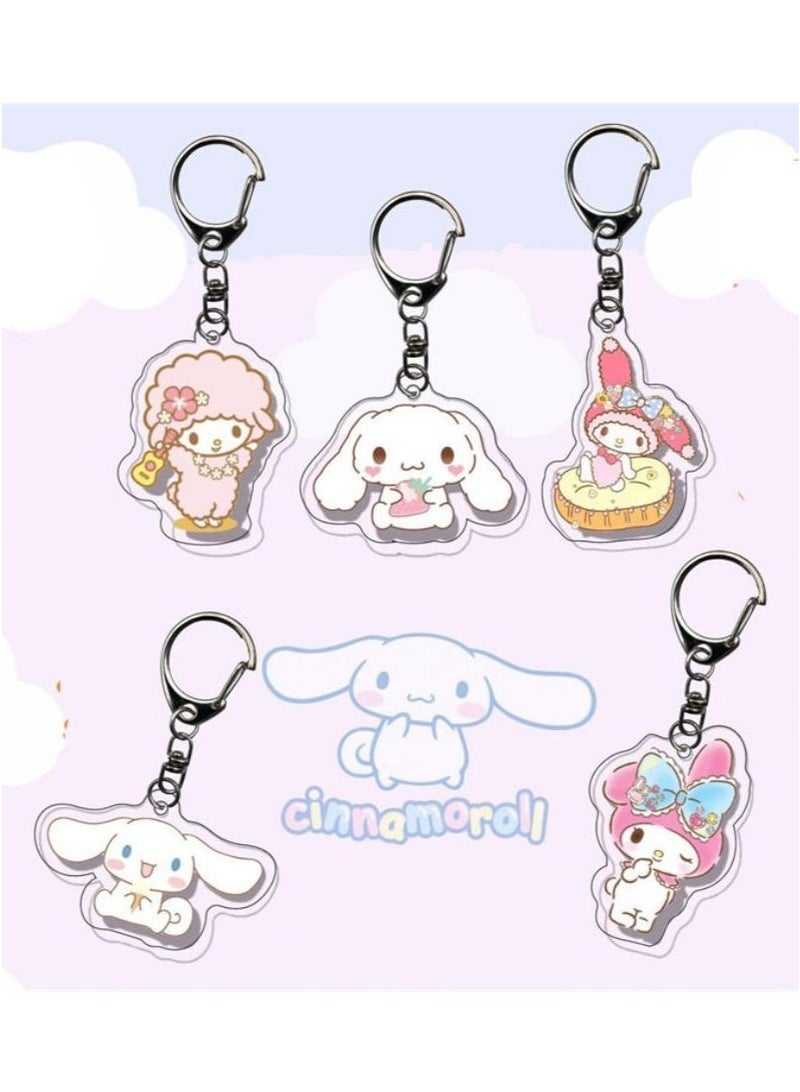 سانريو مجموعة من 5 سلاسل مفاتيح كرتونية لطيفة، سلسلة مفاتيح سيارة، حقيبة هاتف، زينة معلقة، هدايا للأطفال. - Image 1