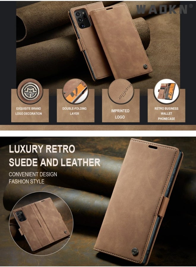 WAOKN For Samsung Galaxy S23 Ultra Case, Luxury Leather Wallet Cover, Leather Wallet Case Classic Design with Card Slot and Magnetic Flip Flip Folding Case Brown  - Image 4