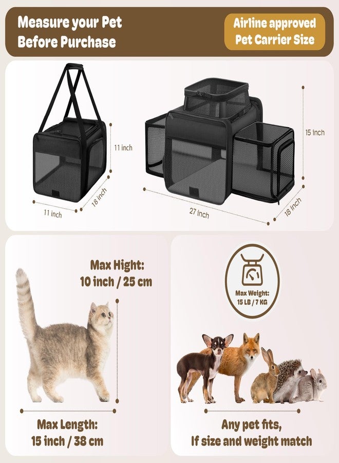 SHARLOVY Top and 2 Sides Expandable Cat Carrier 18x11x11, TSA Airline Approved Dog Carriers for Small Dogs, Soft-Sided Pet Carrier with Self-Locking Zippers for Kitten,Rabbit, Puppy, Guinea Pig Black - Image 4