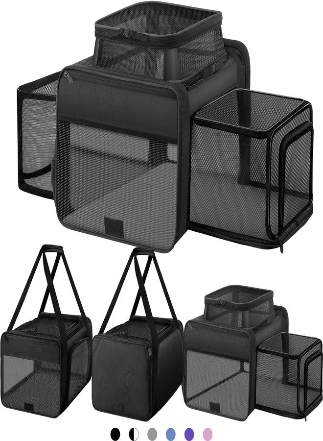 SHARLOVY Top and 2 Sides Expandable Cat Carrier 18x11x11, TSA Airline Approved Dog Carriers for Small Dogs, Soft-Sided Pet Carrier with Self-Locking Zippers for Kitten,Rabbit, Puppy, Guinea Pig Black - Image 1