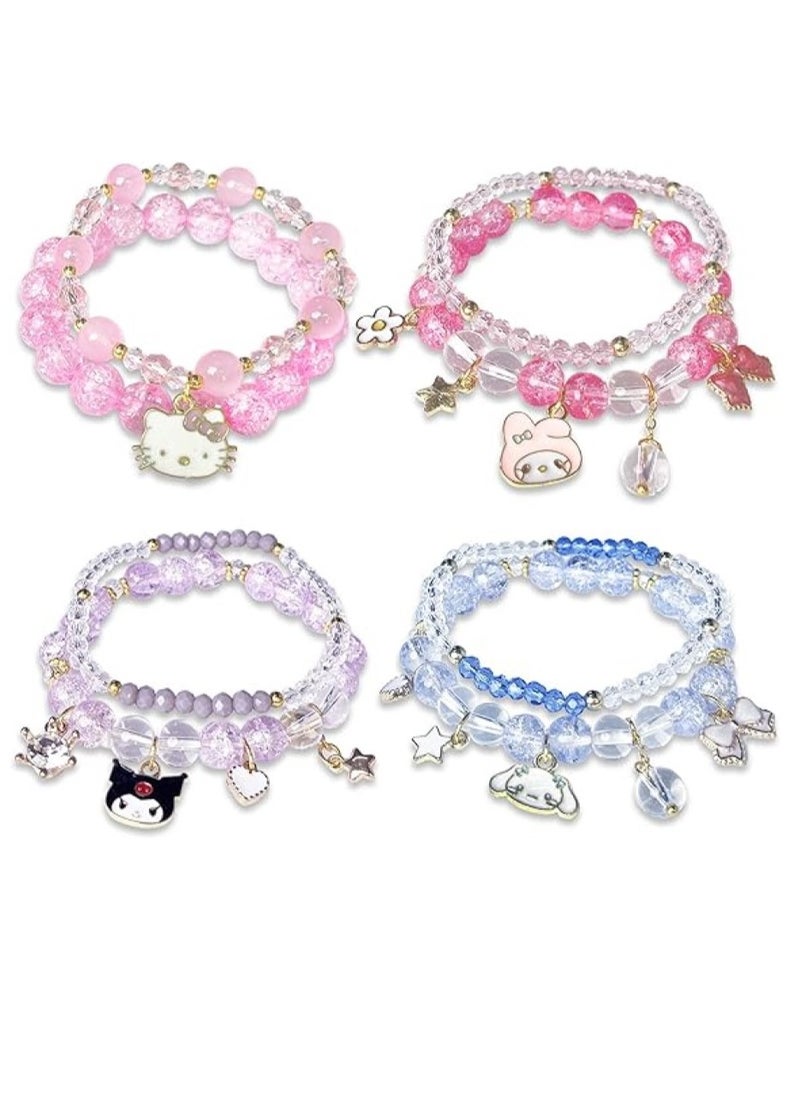 GUDOO - 4 Pieces Crystal Bracelets Cartton Pendant Kawaii Pearl Cute Cartoon Elastic Beaded Bracelets Cartoon Themed Pendant Bracelets Gift for Teen Girls Kids - Image 1