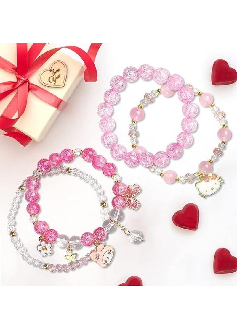 GUDOO - 4 Pieces Crystal Bracelets Cartton Pendant Kawaii Pearl Cute Cartoon Elastic Beaded Bracelets Cartoon Themed Pendant Bracelets Gift for Teen Girls Kids - Image 1