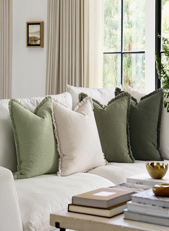 ميولي أغطية وسائد زينة من MIULEE، أغطية وسائد محايدة من الكتان مزينة بشرابات، طقم من 4 قطع، أبيض وأخضر، بنمط بوهيمي ريفي، مزينة بشرابات، مناسبة للأريكة والسرير وغرفة المعيشة، ديكور منزلي ربيعي، مقاس 18×18 بوصة - Image 3