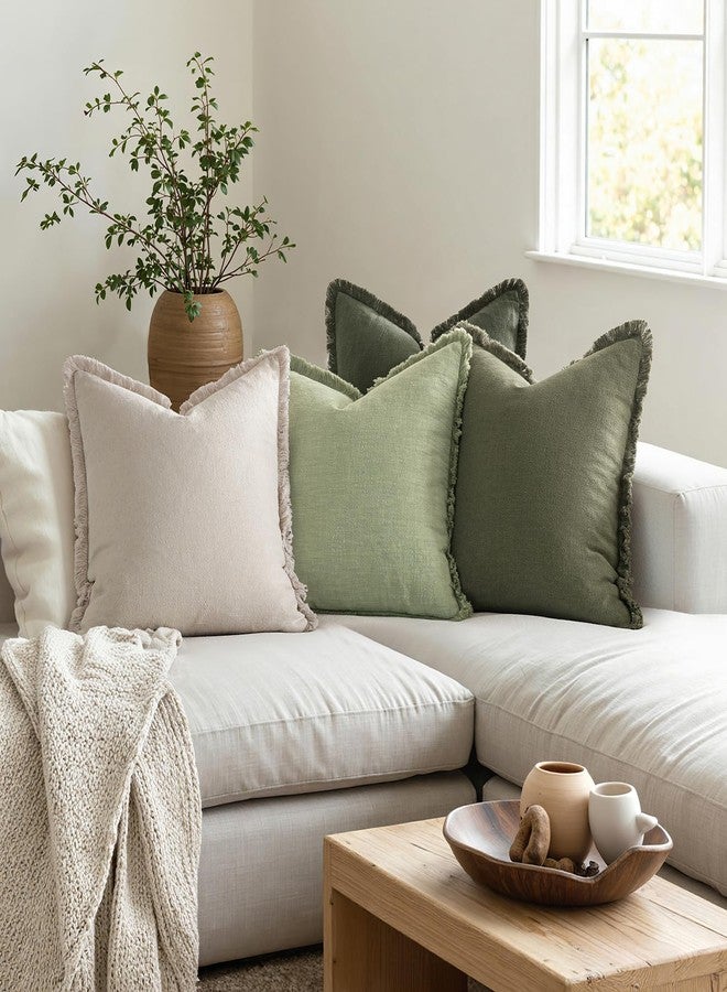 ميولي أغطية وسائد زينة من MIULEE، أغطية وسائد محايدة من الكتان مزينة بشرابات، طقم من 4 قطع، أبيض وأخضر، بنمط بوهيمي ريفي، مزينة بشرابات، مناسبة للأريكة والسرير وغرفة المعيشة، ديكور منزلي ربيعي، مقاس 18×18 بوصة - Image 4