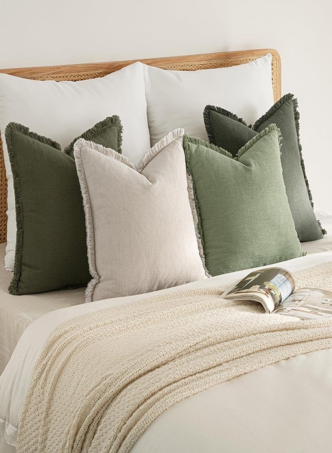 ميولي أغطية وسائد زينة من MIULEE، أغطية وسائد محايدة من الكتان مزينة بشرابات، طقم من 4 قطع، أبيض وأخضر، بنمط بوهيمي ريفي، مزينة بشرابات، مناسبة للأريكة والسرير وغرفة المعيشة، ديكور منزلي ربيعي، مقاس 18×18 بوصة - Image 5