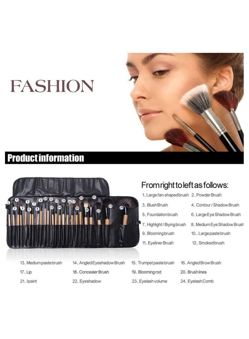 ORiTi مجموعة فرش مكياج مكونة من 24 قطعة بمقبض خشبي ومجموعة مكياج أساسية - Image 3