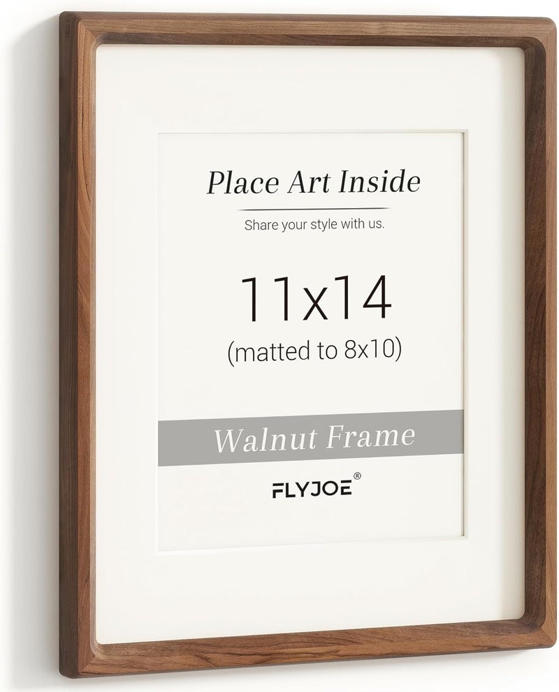 FLYJOE 27x35 cm Photo Frame, Solid Walnut Wood, Tempered Glass, Handmade Rounded Corners, Passe-Partout for 20x25 cm Photos, Wall Mounting Frames for Art, Horiz. and Vert. - Image 1