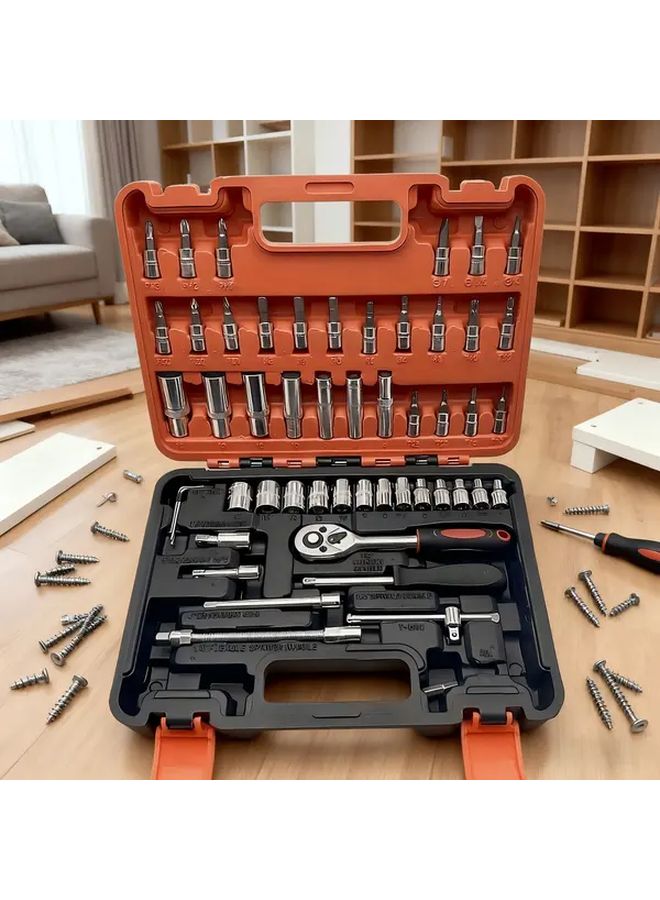53 Pcs Boxed Ratchet Socket Wrench Set Multi Purpose Tool for Home Auto Repair Halloween - Image 1