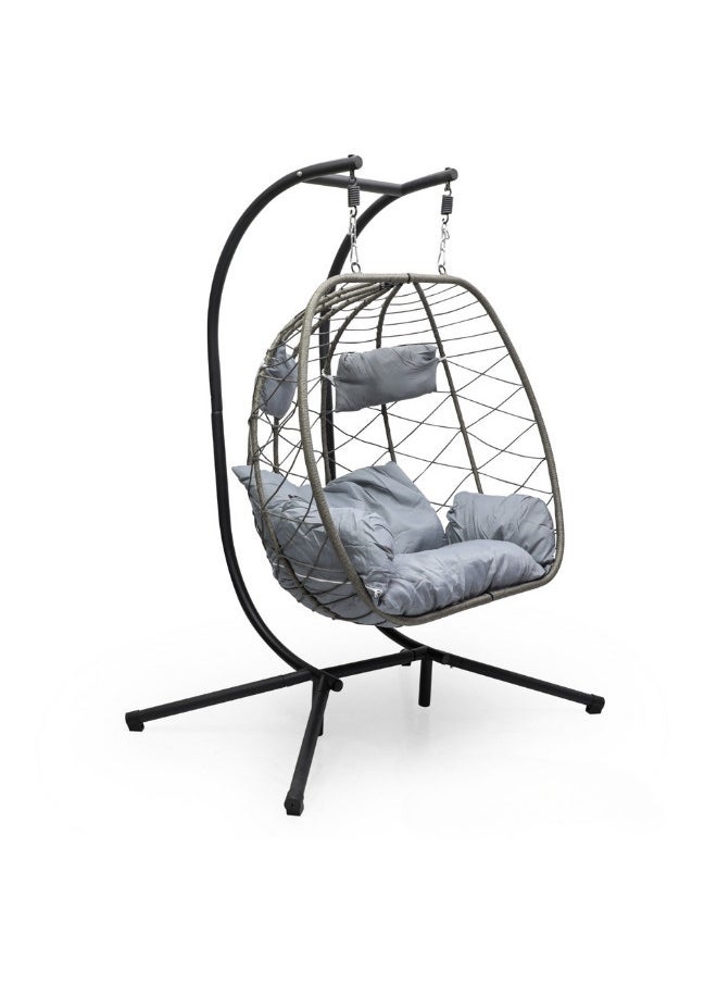 ALWASIT HOME - Best Hanging swing chair | Hanging Egg Indoor Outdoor Patio Wicker Rattan Swing Chair with UV Resistant Random Washable Cushions & Iron Frame for Garden, Living Room & Backyard & (Grey) - Image 1