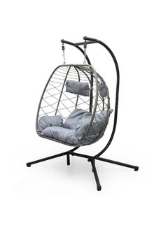 Best Hanging swing chair | Hanging Egg Indoor Outdoor Patio Wicker Rattan Swing Chair with UV Resistant Random Washable Cushions & Iron Frame for Garden, Living Room & Backyard & (Grey)