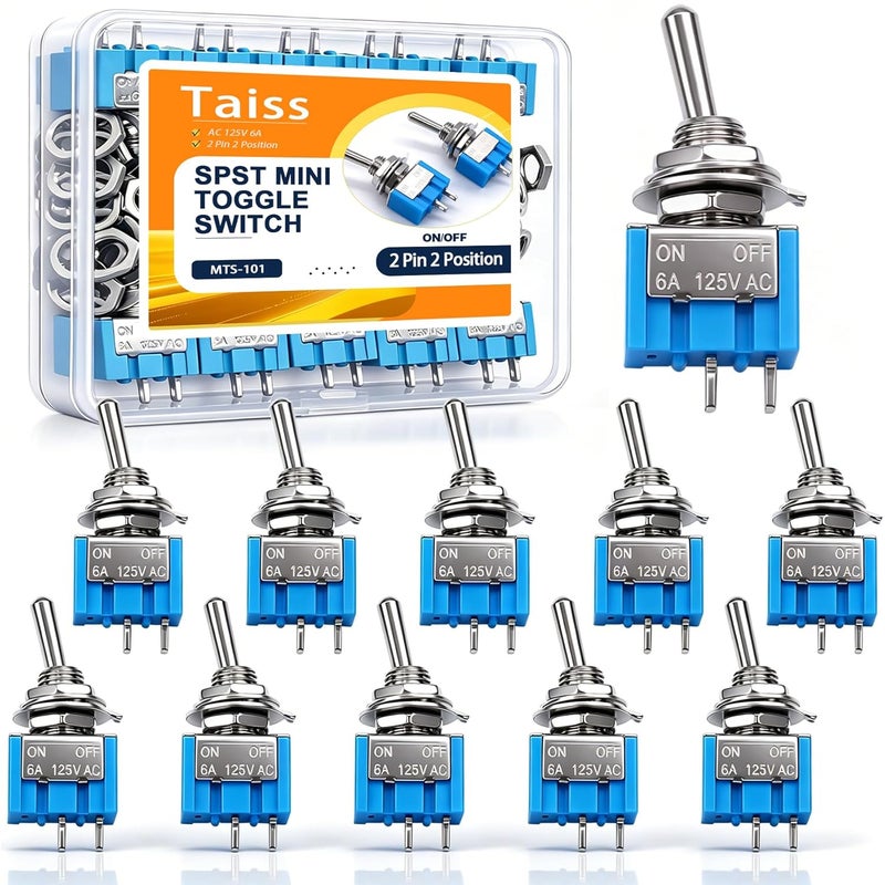Taiss 10PCS MTS-101 2-Pin SPST Touch ON/Off 6A 125V 2 Position Mini Miniature Toggle Switch - Image 1