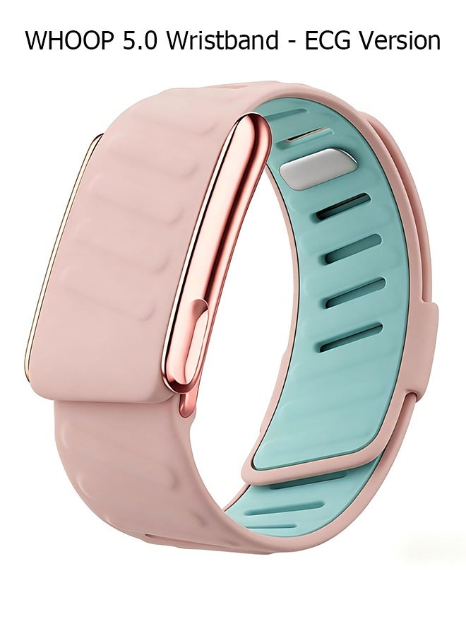 Compatible with WHOOP 5.0/MG Replacement Band, Soft Silicone Sports Loop Wristband, Comfortable Durable Replacement Watch Bands for Men & Women with U Shaped Connector – For Whoop 5.0 - Pink/Rose Gold Frame/Electrocardiogram Model