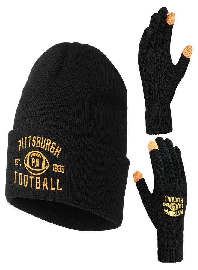 mtstaowe Vintage Classic Skull Cap Beanie Hat Cuffed Winter Hat Knit Comes with Warm Gloves Gifts for Men Women Fans - Image 1
