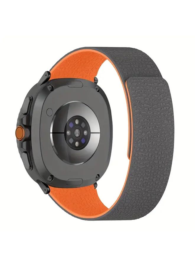 Black and Orange Lychee Pattern Magnetic Strap for Galaxy Watch 8 and 8 Classic - Image 5