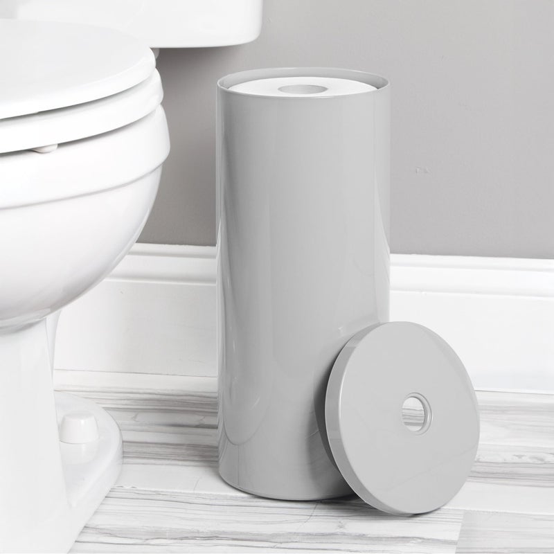 iDesign Freestanding Toilet Paper Canister with Lid for 3 Extra Rolls, Gray, Made in USA - Image 3