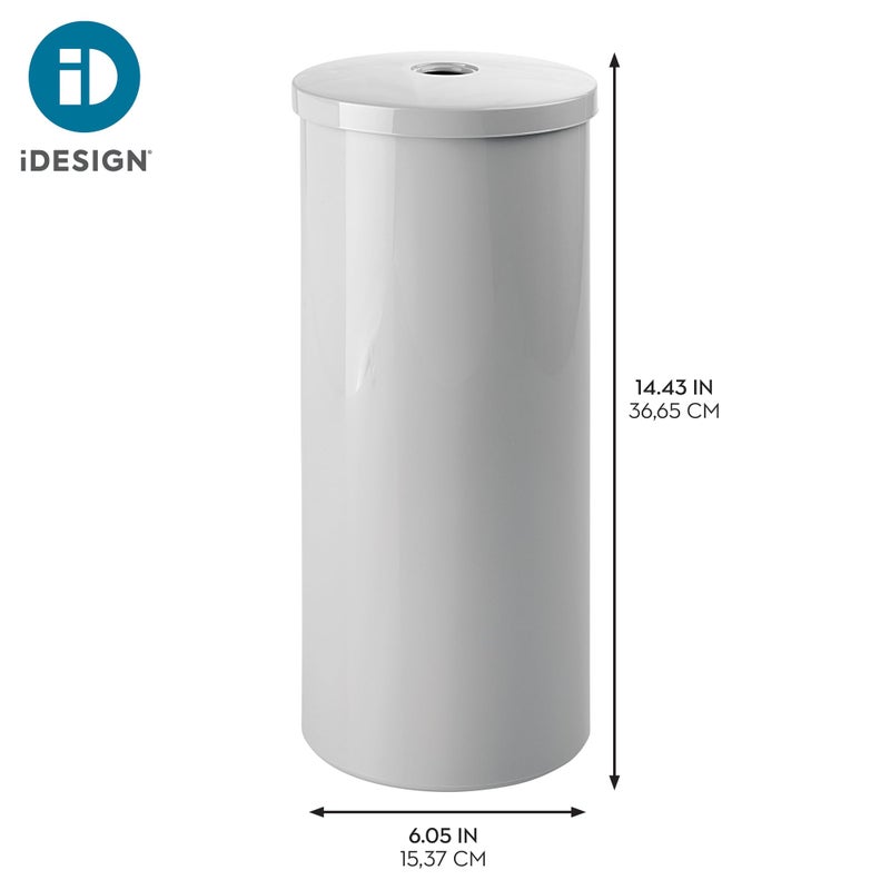 iDesign Freestanding Toilet Paper Canister with Lid for 3 Extra Rolls, Gray, Made in USA - Image 2