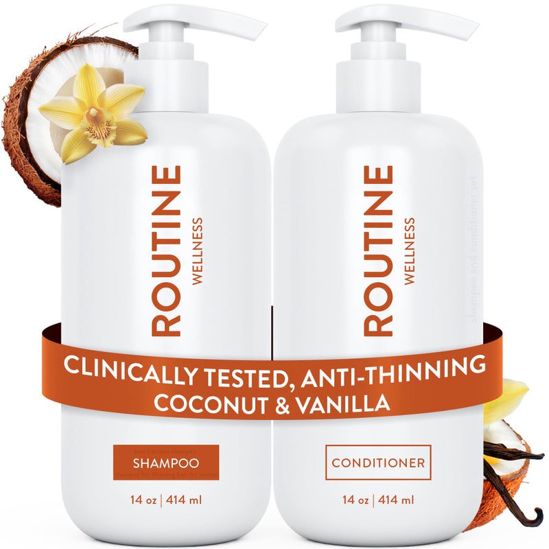 Routine Wellness Anti-Thinning Shampoo and Conditioner Set for Thinning Hair - Biotin DHT Blocker Women & Men - Color Safe Shampoo for Hair Loss & Healthier Hair - Coconut & Vanilla (Pack of 2) - Image 1