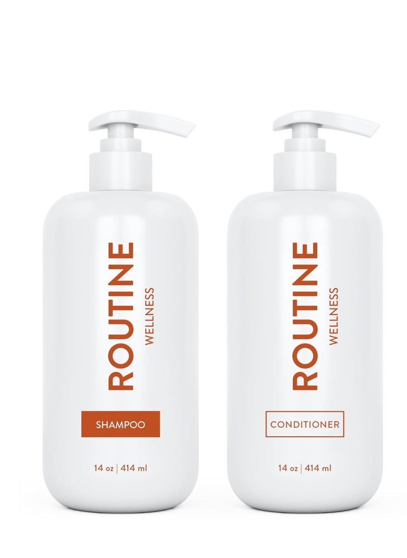 Routine Wellness - Shampoo and Conditioner Set for Stronger Hair - Biotin | Color Safe | Sulfate-Free | Vegan | Clinically Tested | Nourishing Oils and Vitamins - Coconut & Vanilla 14oz (Pack of 2) - Image 1