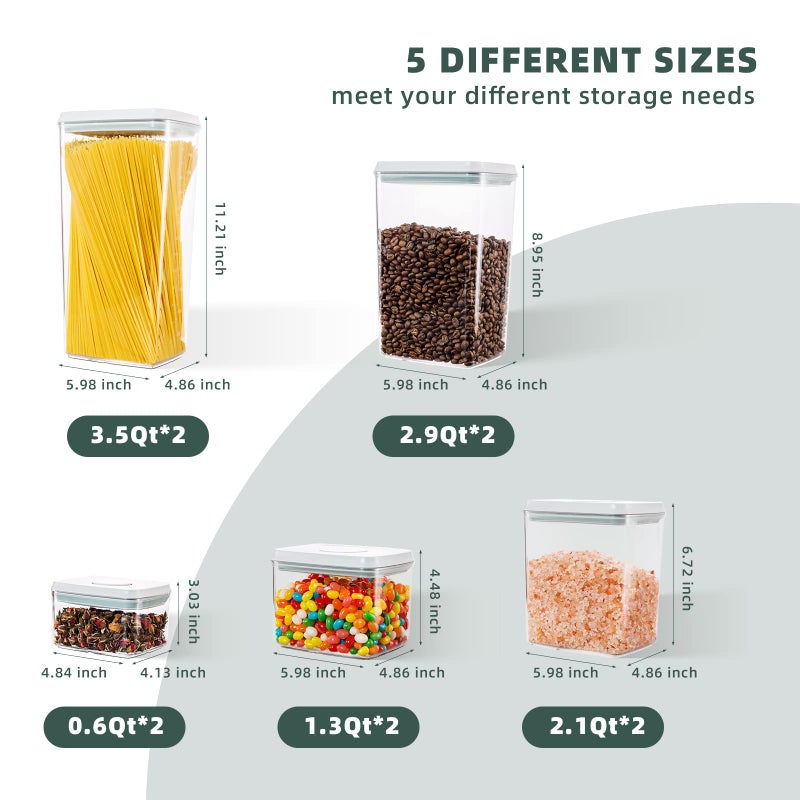 Tourdeus Airtight Pop Food Containers with Lids, 10 PCS Kitchen and Pantry Organization Canisters for Cereal, Dry Food, Sugar, Snack, Flour, Spaghetti - Image 4