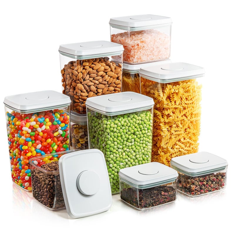 Tourdeus Airtight Pop Food Containers with Lids, 10 PCS Kitchen and Pantry Organization Canisters for Cereal, Dry Food, Sugar, Snack, Flour, Spaghetti - Image 1