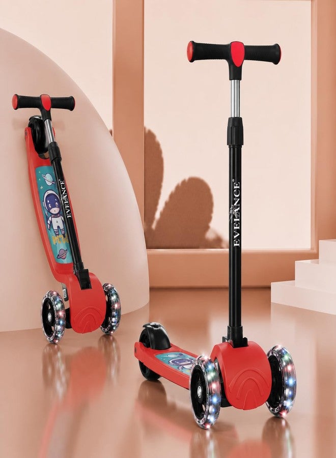 EVELANCE 3 Wheel Kids Road Runner Scooter with Adjustable Height, Foldable Kick Scooter for 3+ Years | Skating Scooter Outdoor Toy for Boys & Girls, Birthday Gift | 50kg Capacity(Red) - Image 1