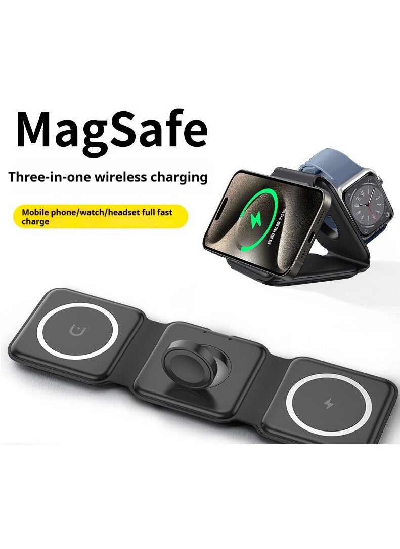 Generic - Charging Station for Apple Multiple Devices: 3 in 1 Foldable Magnetic Wireless Charger Stand for Mag-Safe iPhone - Travel Charging Dock for iPhone 15 14 13 12 Pro Max Plus  Apple Watch  Airpods - Image 1