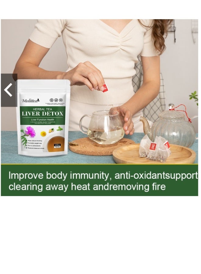 2 شيك شاي تنظيف الكبد والجسم مكون من  ستة أعشاب طبيعية: شوك الحليب، والهندباء البرية، والكركم، والشمر، والعرقسوس، والنعناع. - Image 3