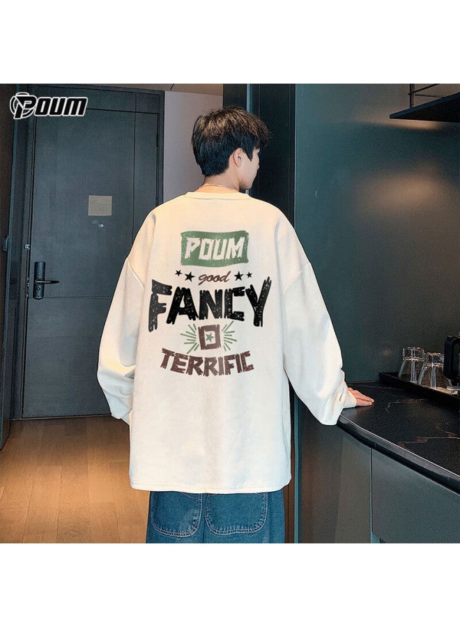 Poum Men's Vintage Suede Pullover Sweatshirt Spring Autumn Winter Youth Trendy Brand Long Sleeve Pow01 Apricot L - Image 1