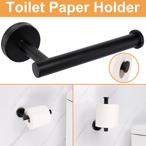 JIALTO 5-Piece Bathroom Towel Holder | Towel Rod | Toilet Roll Stand | Wall Mounted Bathroom Fittings Full Set – 16 Inch Hand Towel Bar | Toilet Paper Holder | Adhesive Hooks(Black, 5 - Pieces Set) - Image 5