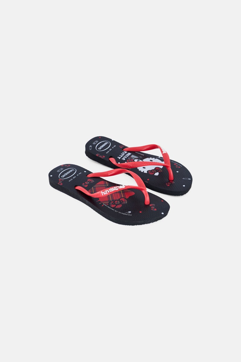 havaianas Kids Girl Hello Kitty Slip On Slippers, Black  - Image 1