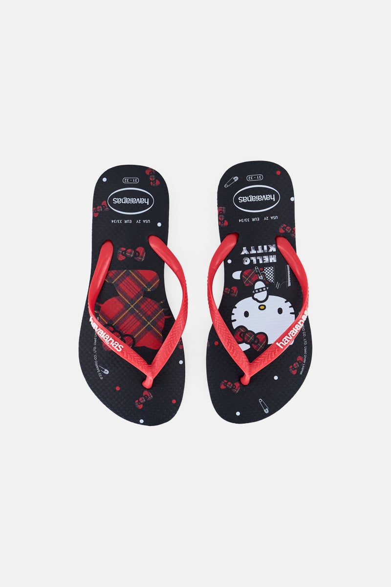 havaianas Kids Girl Hello Kitty Slip On Slippers, Black  - Image 3