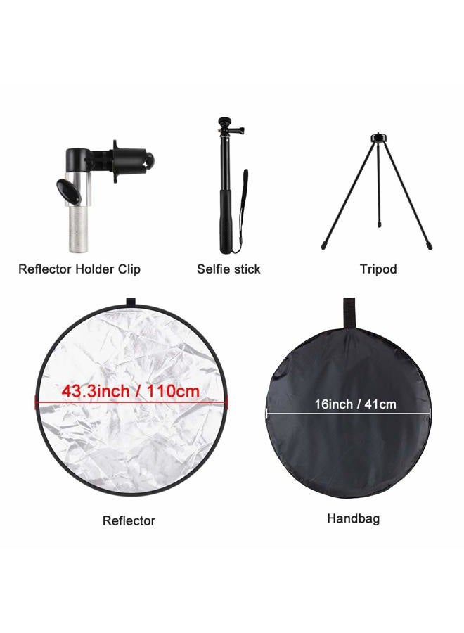 SEDGEWIN 5 in 1 Foldable Light Reflector 110cm with Metal Clamp and Lighting Stand for Studio Lighting Outdoor Shooting (Silver/Gold/White/Black/Translucent) - Image 2