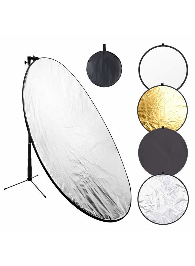 SEDGEWIN 5 in 1 Foldable Light Reflector 110cm with Metal Clamp and Lighting Stand for Studio Lighting Outdoor Shooting (Silver/Gold/White/Black/Translucent) - Image 1