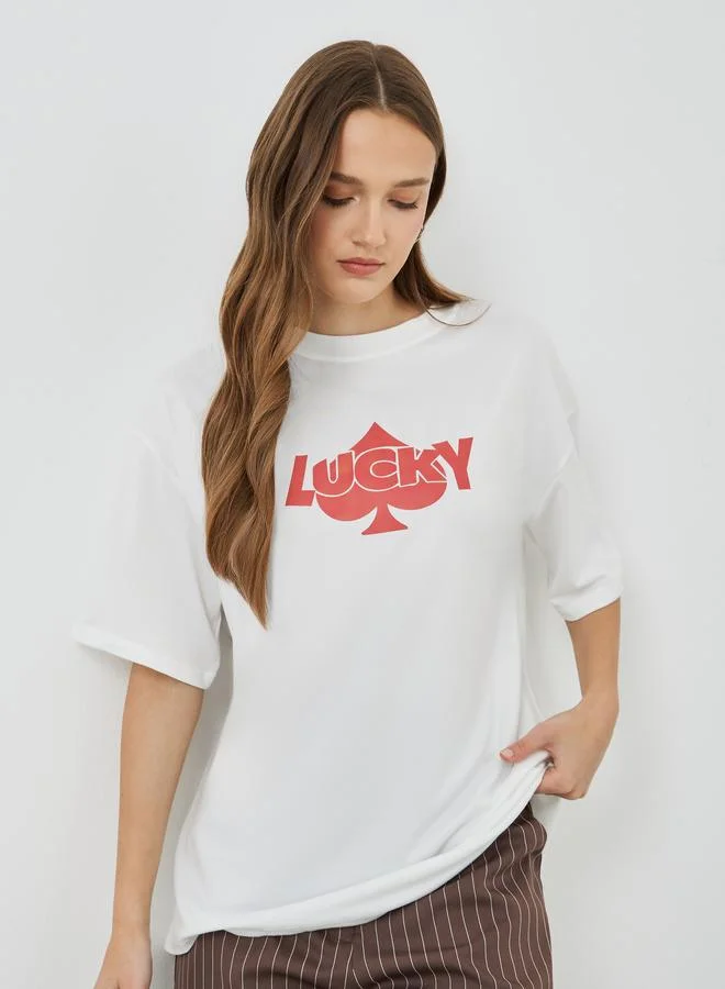 تايك تو Take Two Slogan Print Oversized T-Shirt